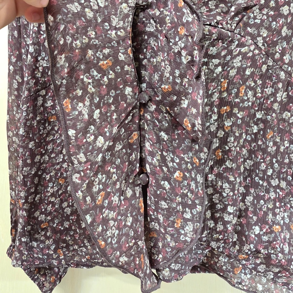 Lucky Brand Womens Floral Ruffle V-Neck Blouse Burgundy Long Sleeve Small NWT - Picture 14 of 16